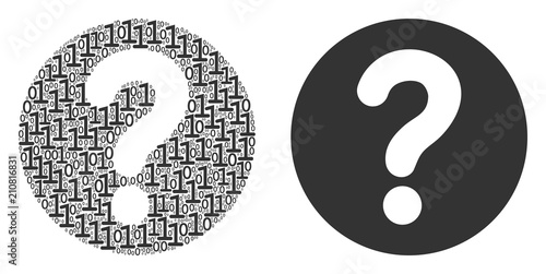 Query collage icon of zero and one symbols in variable sizes. Vector digits are arranged into query mosaic design concept.