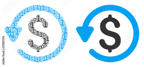 Refund mosaic icon of zero and null digits in randomized sizes. Vector digital symbols are randomized into refund mosaic design concept.