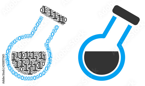 Retort composition icon of binary digits in different sizes. Vector digits are randomized into retort composition design concept.