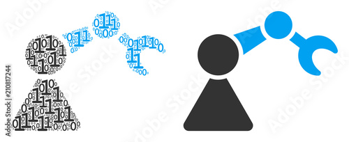 Robotics manipulator mosaic icon of zero and null digits in random sizes. Vector digital symbols are combined into robotics manipulator mosaic design concept.