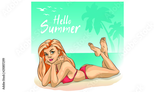 girl in swimsuit bikini, hello summer, holidays on the beach, sexy girl in bikini.