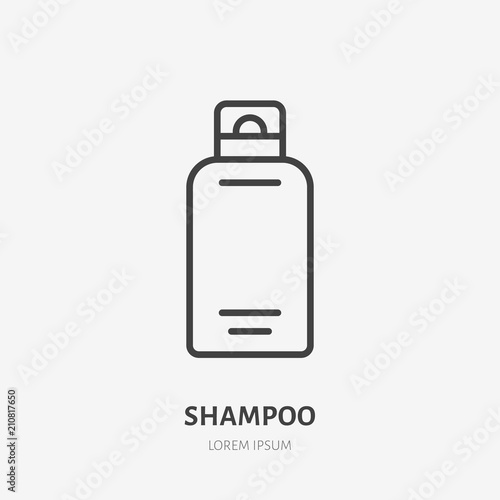 Shampoo flat line icon. Beauty care sign, illustration of liquid soap in plastic bottle. Thin linear logo for cosmetics store.