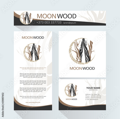 Template  for the brand moon wood company , wood factory, wood carvers, wood floor, shop, bar. Element for design Business card, banner, pattern, brochure template.