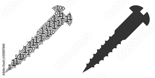 Screw mosaic icon of zero and one symbols in different sizes. Vector digit symbols are randomized into screw illustration design concept.