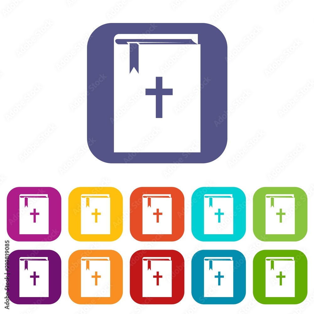 Bible icons set vector illustration in flat style in colors red, blue, green, and other Bible icons set vector illustration in flat style in colors red, blue, green, and other