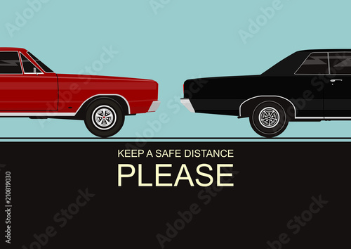 Keep a safe distance. Dangers on the road. Infographic with two cars. Flat vector.
