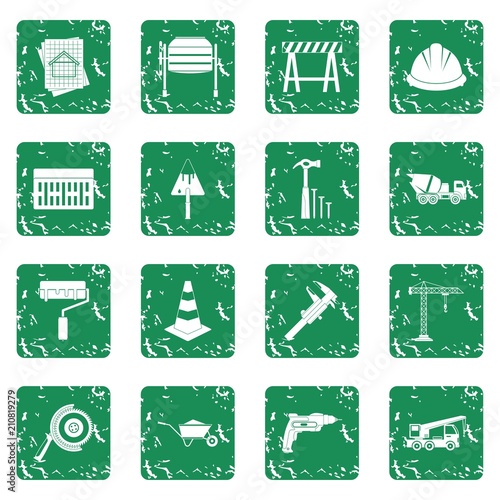 Architecture Icons set in grunge style green isolated vector illustration