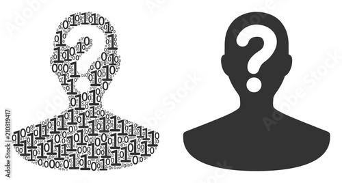 Unknown person mosaic icon of binary digits in different sizes. Vector digital symbols are formed into unknown person composition design concept.