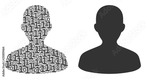 User composition icon of zero and one symbols in randomized sizes. Vector digits are composed into user illustration design concept.