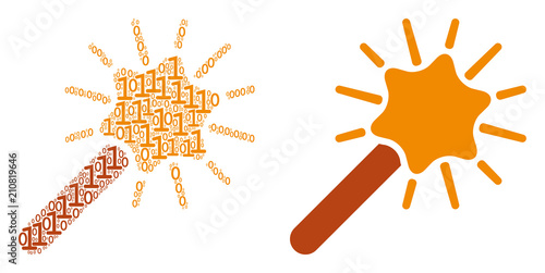 Wand magic tool mosaic icon of one and zero digits in various sizes. Vector digit symbols are formed into wand magic tool composition design concept.