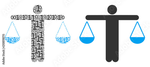Weight comparing person composition icon of zero and null digits in different sizes. Vector digits are arranged into weight comparing person collage design concept.