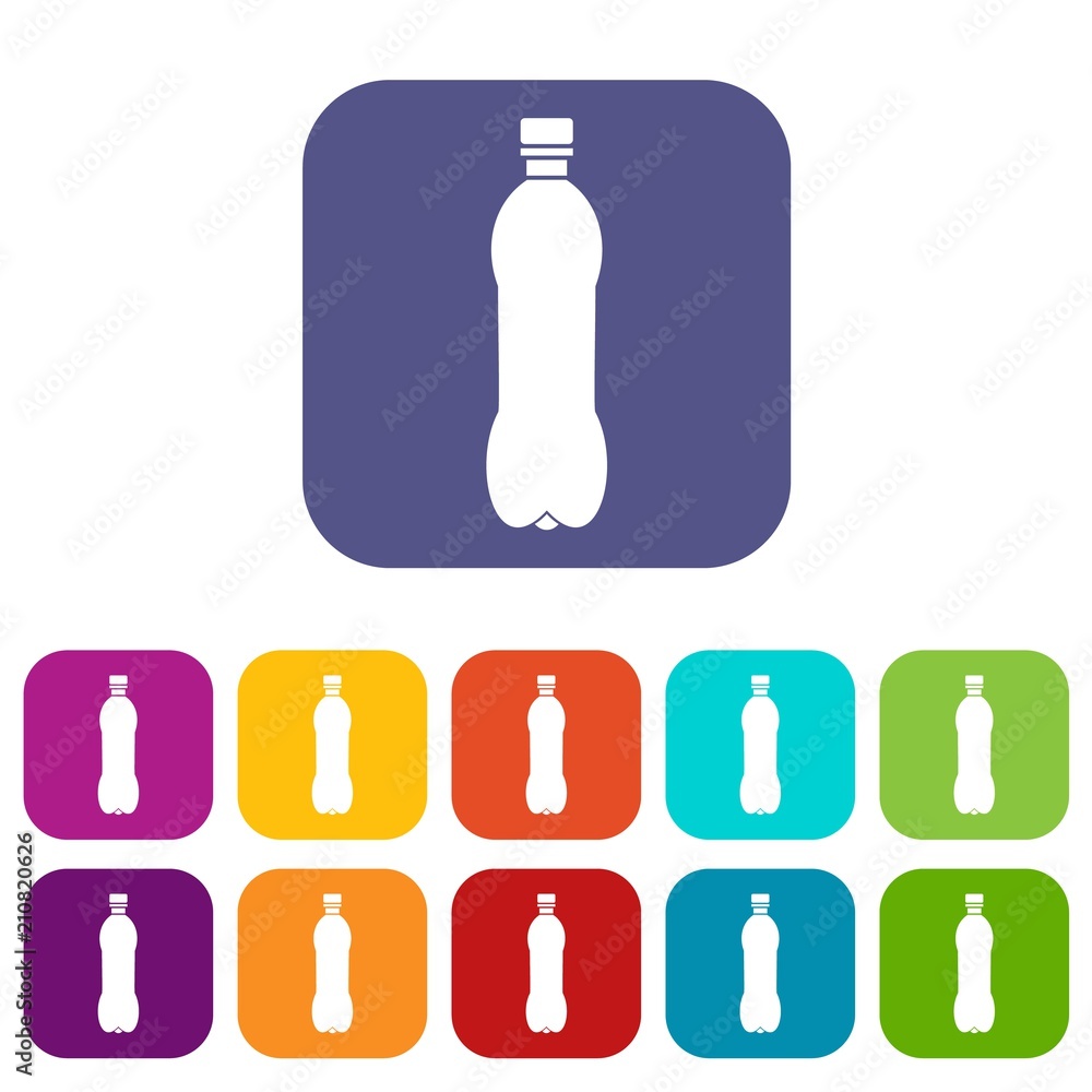 Bottle icons set vector illustration in flat style in colors red, blue, green, and other Bottle icons set vector illustration in flat style in colors red, blue, green, and other