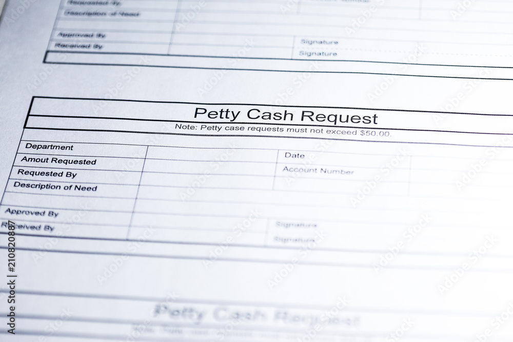 Petty cash request. Business document. Cash request paper. Petty cash request. Business document. Cash request paper.