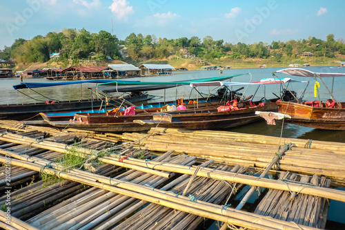 Boat Dock in Songgaria Cross river walk Bridge in Sangkhla Buri kanchanaburi thailand