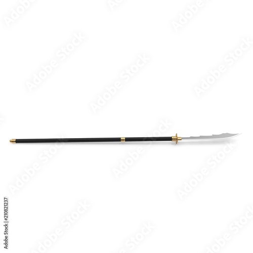 Japanese Samurai Naginata Yari Sword on white. Side view. 3D illustration