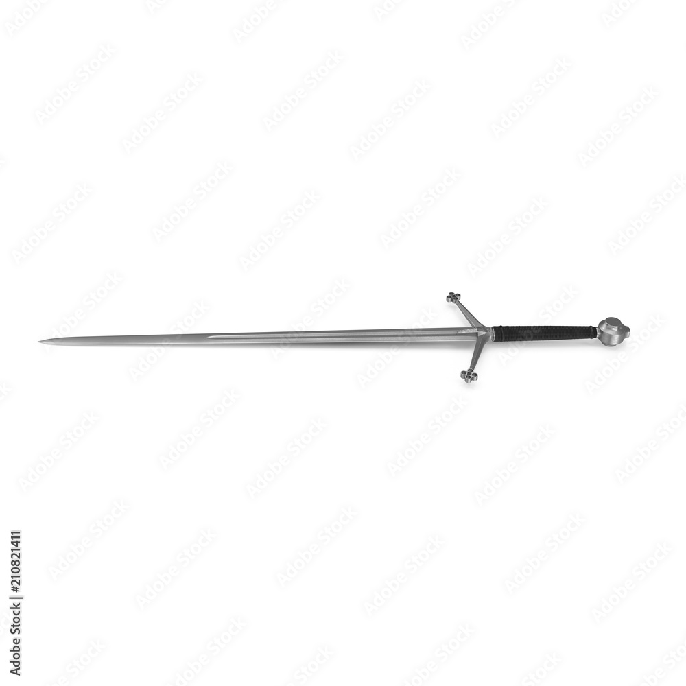 Knight Sword on white. Side view. 3D illustration Stock Illustration