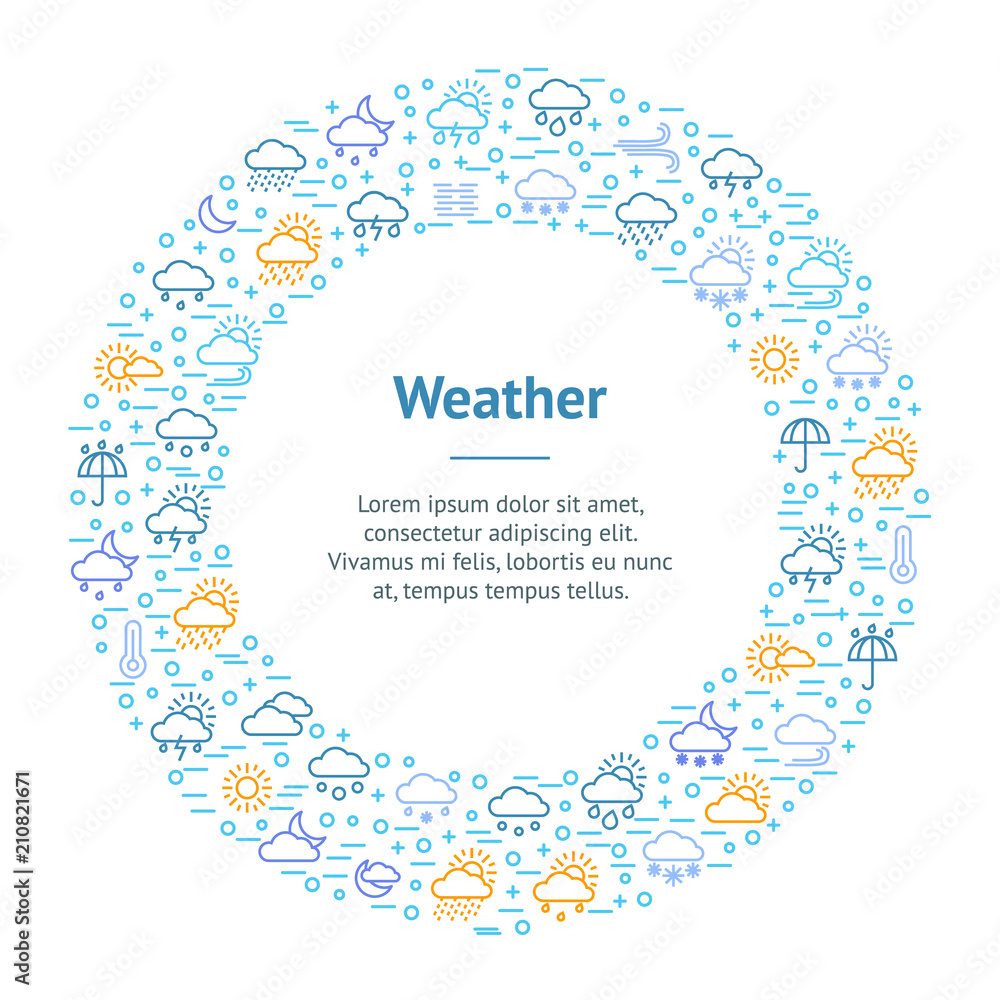 Weather Forecast Thin Line Banner Card Circle. Vector Weather Forecast Thin Line Banner Card Circle. Vector
