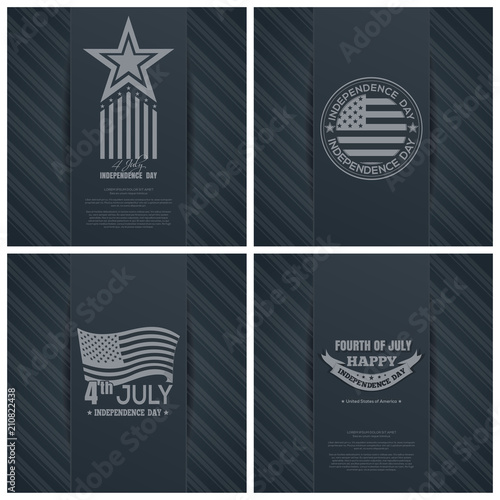 Greeting cards set for the United States Independence Day. 4th of July. Fourth of July. Holiday backgrounds collection for US Independence Day. Happy Independence Day. Vector illustration