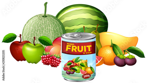 A Can of Mixed Fruit and Fresh Fruit