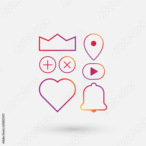 Pink spectrum notification signs isolated on white background.