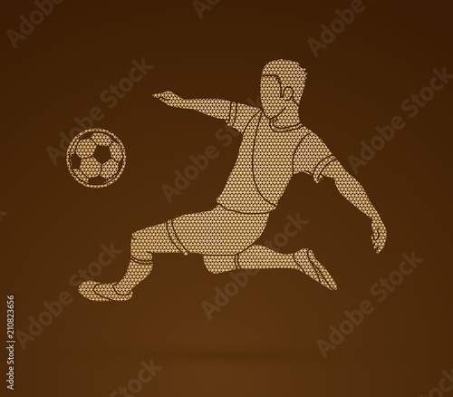 Soccer player kicking a ball action  designed using geometric pattern graphic vector