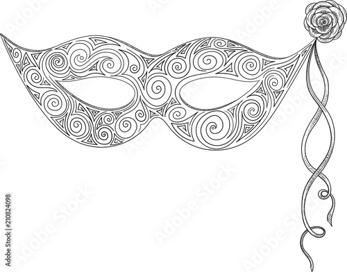 Black carnival mask sketch isolated on white.