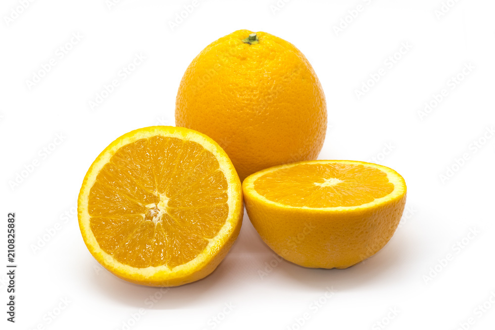 Image of Fresh orange fruits with slices isolated on white background. Fruit. Food. Image of Fresh orange fruits with slices isolated on white background. Fruit. Food.