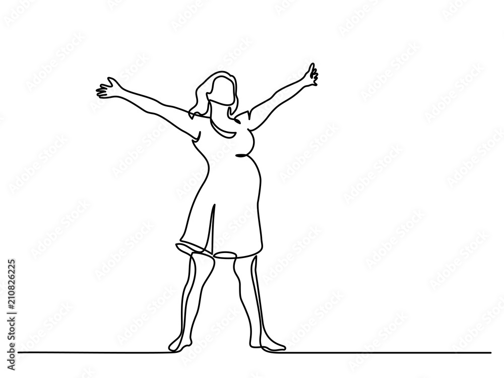 Continuous line drawing. Happy pregnant woman, silhouette picture. Vector illustration