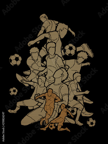 Soccer team composition, soccer player action  designed using geometric pattern graphic vector