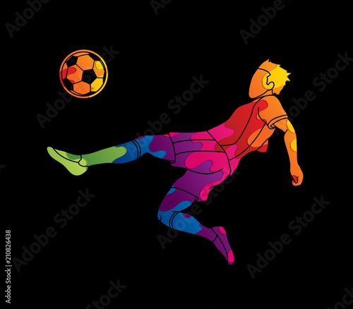 Soccer player somersault kick , overhead kick action designed using colorful graphic vector.