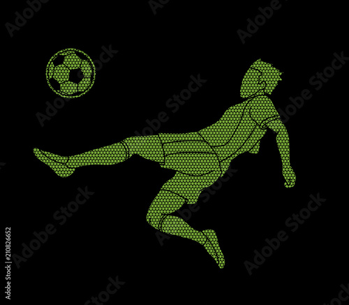 Soccer player somersault kick , overhead kick action designed using geometric pattern graphic vector