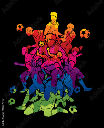 Soccer team composition, soccer player action designed using colorful graphic vector.