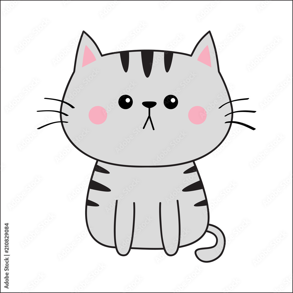 Linear gray cat sad head face silhouette. Contour line. Cute cartoon  sitting kitty character. Kawaii animal. Funny baby kitten. Love Greeting  card. Flat design. White background Isolated. Stock Vector | Adobe Stock