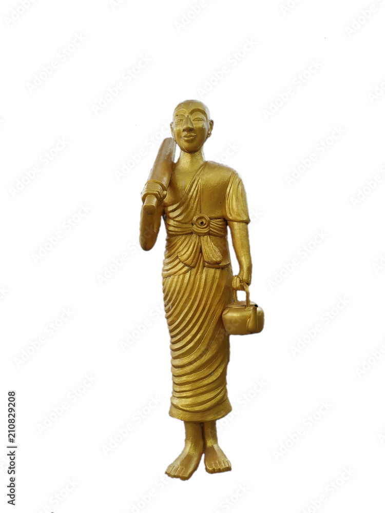 Golden monk stand statue isolated on white background Golden monk stand statue isolated on white background