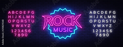 Rock Music Vector Neon. Rock Music Neon Sign, Bright Night Sign, Light Banner, Neon Night Live Music Promotion, Nightlife Vector. Editing text neon sign