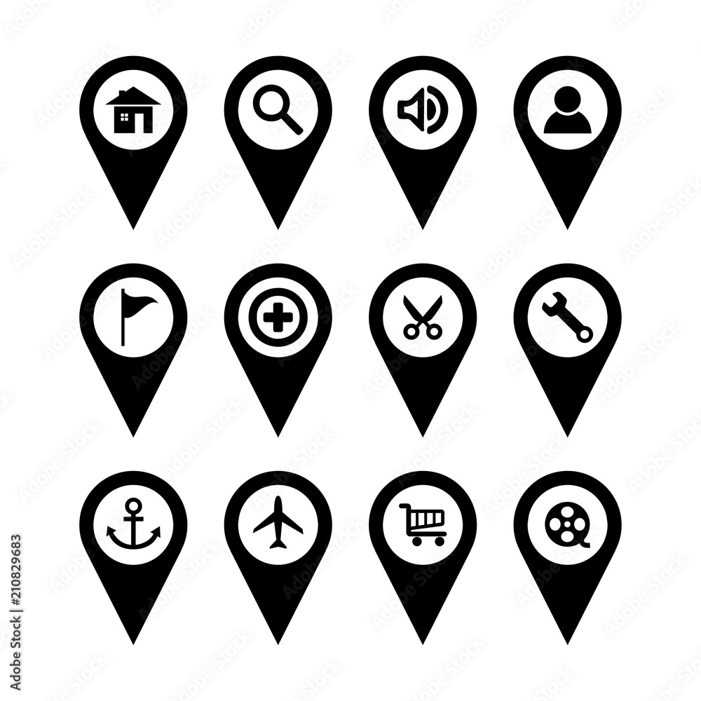 silhouette icon set pin location silhouette icon set pin location
