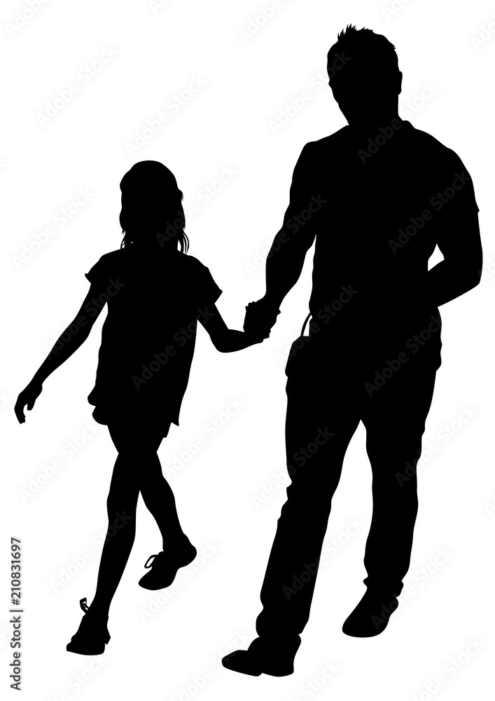 Father and daughter out for a walk on white background