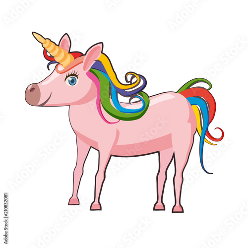 Cute cartoon unicorn on background white illustration, vector, isolated