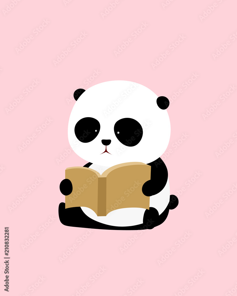 Vector Illustration: A cute cartoon giant panda sits on the ground, reading a book. Vector Illustration: A cute cartoon giant panda sits on the ground, reading a book.
