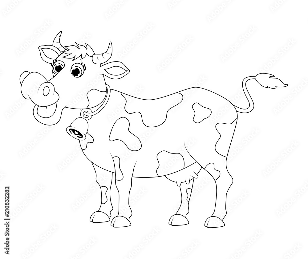 cartoon cute cow outline  design isolated on white background