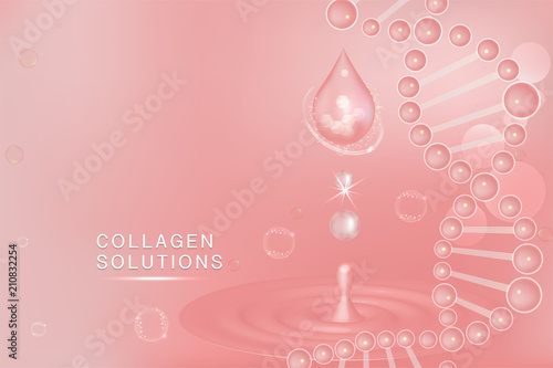 Pink Collagen Serum drop, cosmetic advertising background ready to use, luxury skin care ad, Illustration 3d vector.	