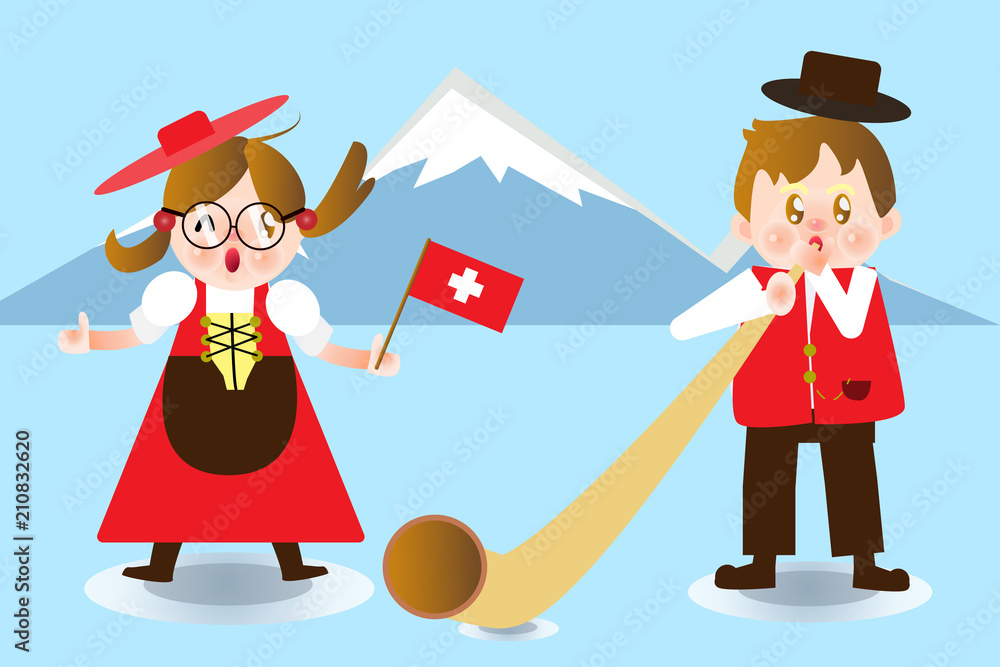 A cute Boy and Girl Switzerland national  Character for  animation , separate layer ,joint and or Main organs. Stock Vector | Adobe  Stock