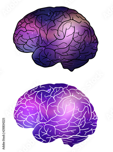 Set of human brain with cosmic background. Cosmos and nebulae.  Inspiration.  Vector element for your design 