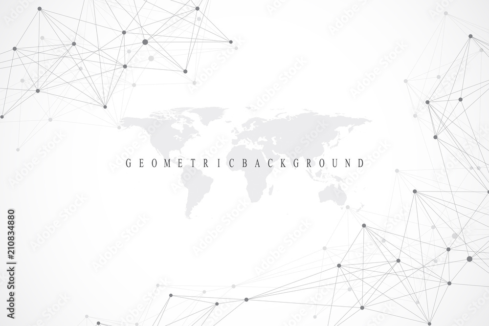 Obraz premium Geometric graphic background molecule and communication. Big data complex with compounds. Lines plexus, minimal array. Digital data visualization. Scientific cybernetic vector illustration