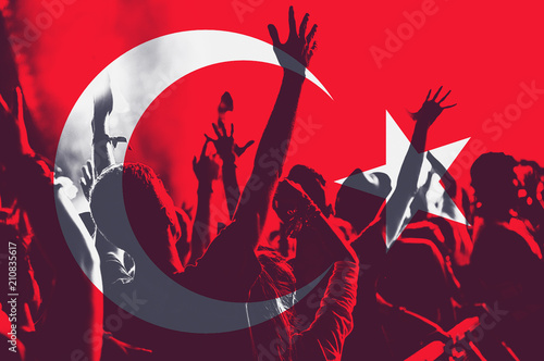 Canvas Print Turkey flag, crowd of people