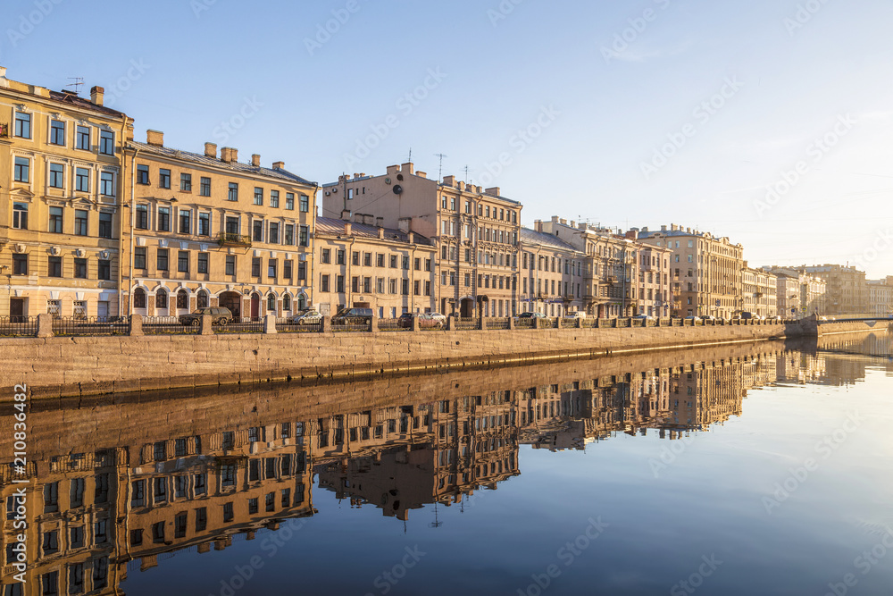 Fontanka river embankment in the early morning, St. Petersburg, Russia