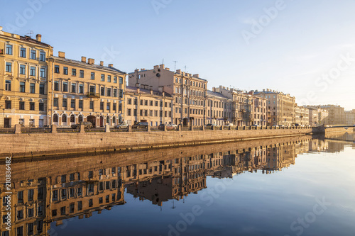 Fontanka river embankment in the early morning, St. Petersburg, Russia
