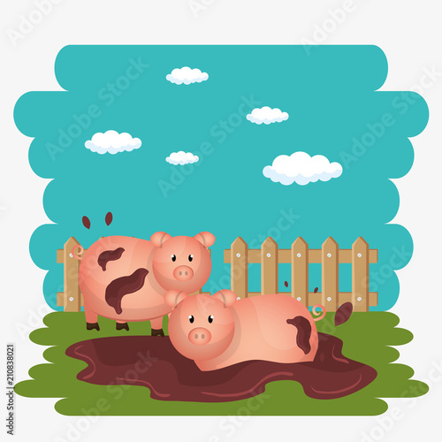pigs in the farm scene