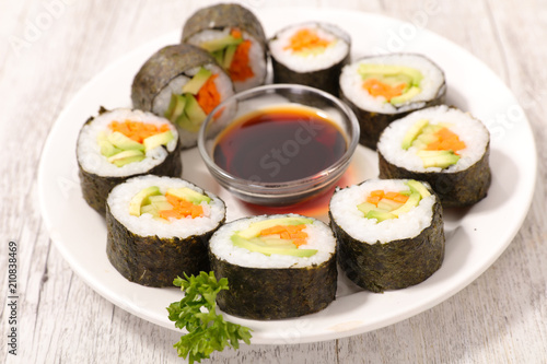 sushi and soy sauce