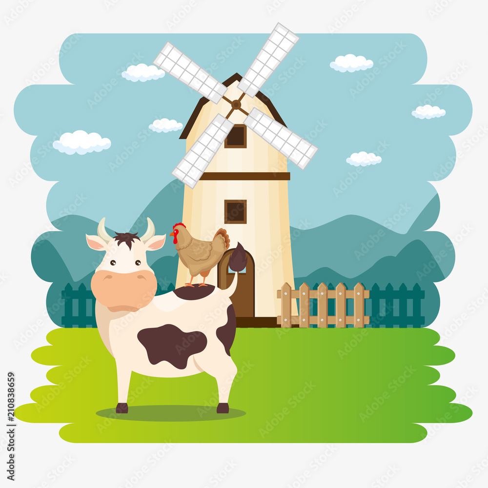 cows in the farm scene vector illustration design cows in the farm scene vector illustration design